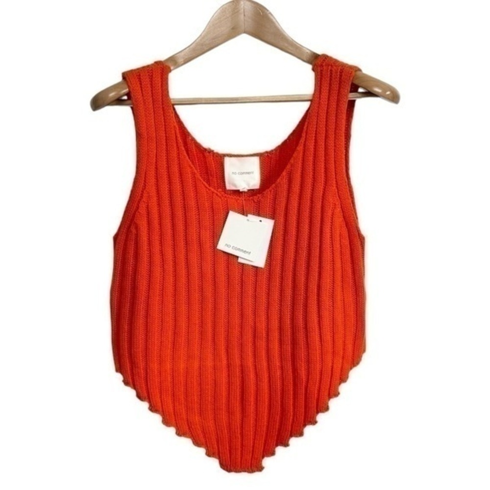 NWT No Comment Tank Knit Orange Sweater Asymmetrical Top Size L